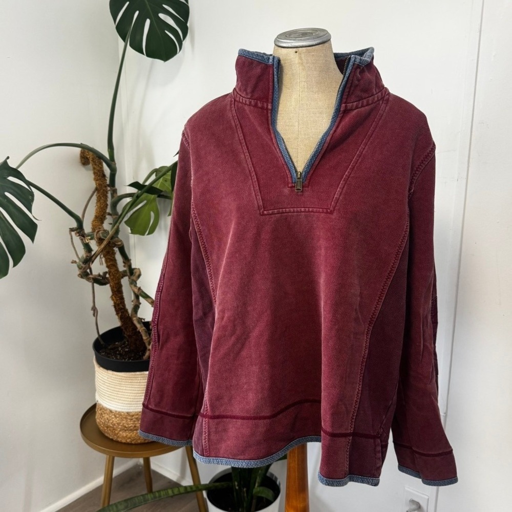 FatFace Airlie Quarter Zip Sweatshirt Mens L Red Russet Vintage Pique Pullover